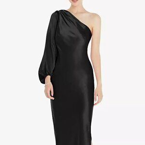 Dessy 8216....One-Shoulder Puff Sleeve Maxi Bias Dress...Black....Size 2X